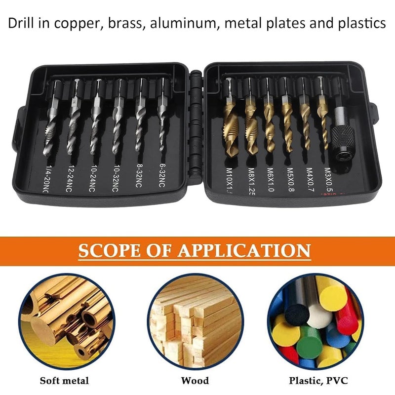 Shanrya Tapping Bits Set, High Hardness Combined Tap Drill 13Pcs HSS with Fast Change Adapter for Drilling for Metal - Image 5